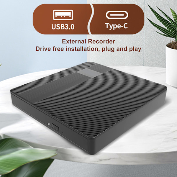 Extern DVD-enhet USB3.0 Typ C Universell CD DVD RW-brännare för Linux för Windows för OS X för stationär PC
