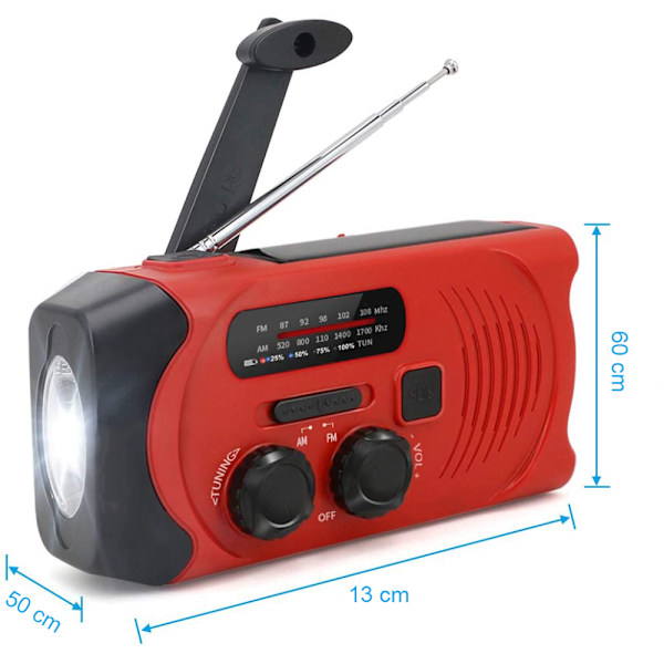 Fluky Solarradio: Orkanförnödenheter, Självdriven Amfmbw Noaa Vevradio, LED-ficklampa med Powerbank, Multifunktionell Orkanradio