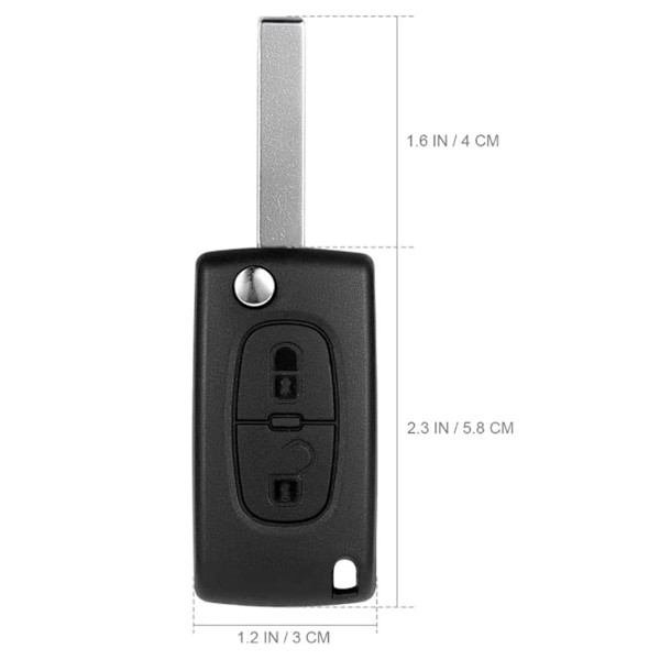 2 knapper nøkkelskall kompatibel CE0523 Folding Flip Key for Peugeot 207 307 308 407 408 3008 5008 Citroen C2 C3 C4 C5 C6 C8 (2 knapper, CE0523)