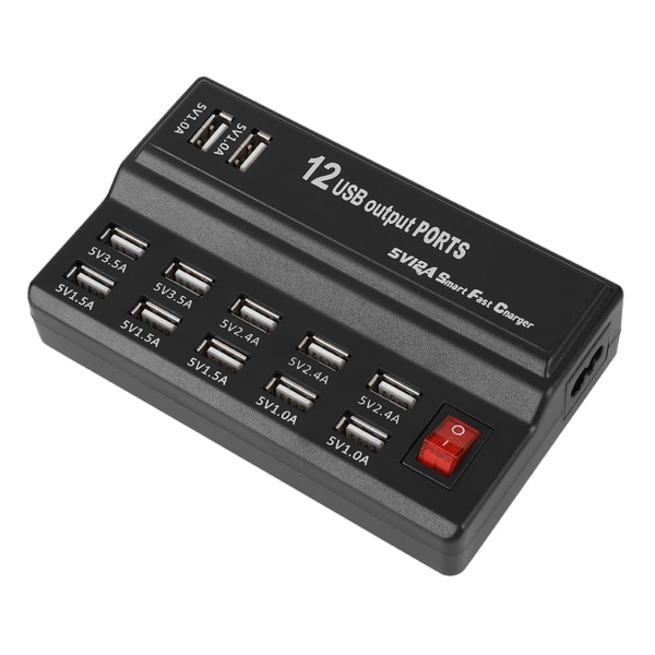 12-porttinen USB-keskitin 5V 10A virtalähdesovitin latausasema sovitinlaturi kotimatka EU-tyyppi