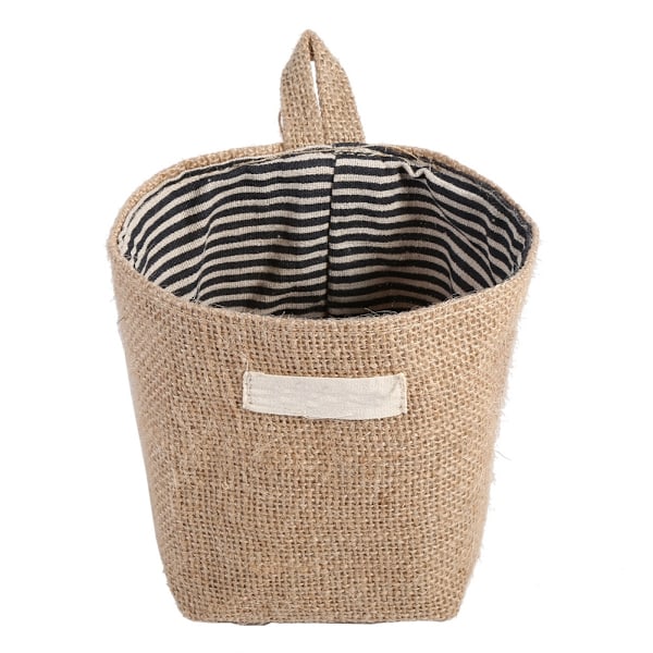 1 stk. Bomuldslinned Opbevaringspose Hængende Taske Hjem Gadget Opbevaringsarrangør Foldbar Kurv Blå Stribe, Brun (10*12*13,5cm)