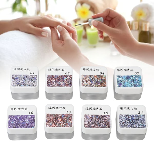 Nagellack lim set 8 färger glitter gnistrande paljetter nagelkonst gel färg för nagelsalong