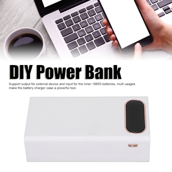 10W DIY 18650 Bärbar Powerbank Väska L12 Mobil Batteriladdare 12 Batterier Kapacitet med 2 LED-lampor LCD-display Vit