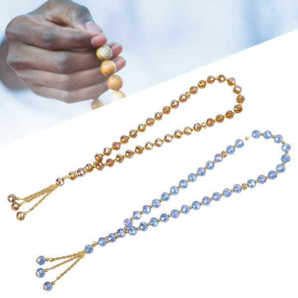 2 st bönepärlor Mini Blå Champagne Färg 33 Pärlor Muslimsk Tasbih med Sapcer Pärlor för Daglig Dekoration Present