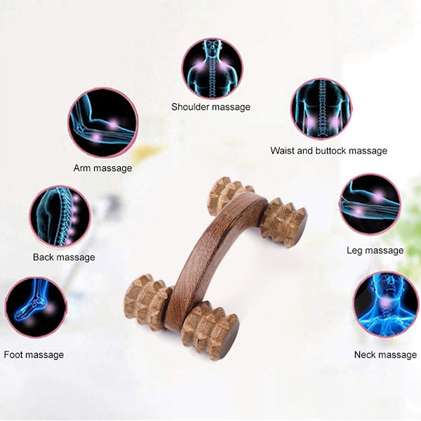 Massageverktyg i trä, handhållen massagerulle för djupvävnadsmassage för lymfdränage, naturligt trä, ergonomisk design för smärtlindring, cellulitreduktion