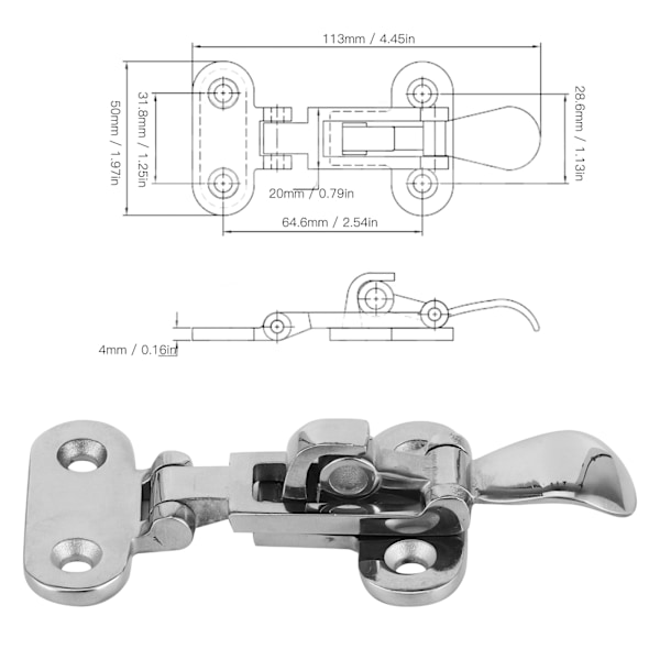 316 Rustfrit Stål Toggle Clamp Lås Catch Anti Rattle Hasp til Båd Yacht Hardware