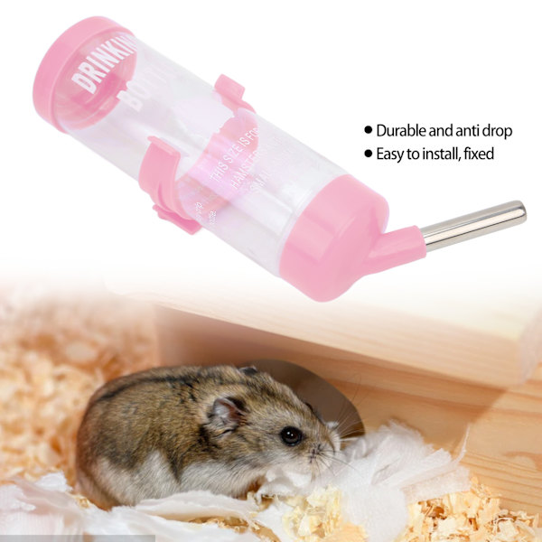 Hamster Vattenflaska Dispenser Automatisk Ingen Dropp Hamster Dricksfontän för SmådjurRosa 125ML