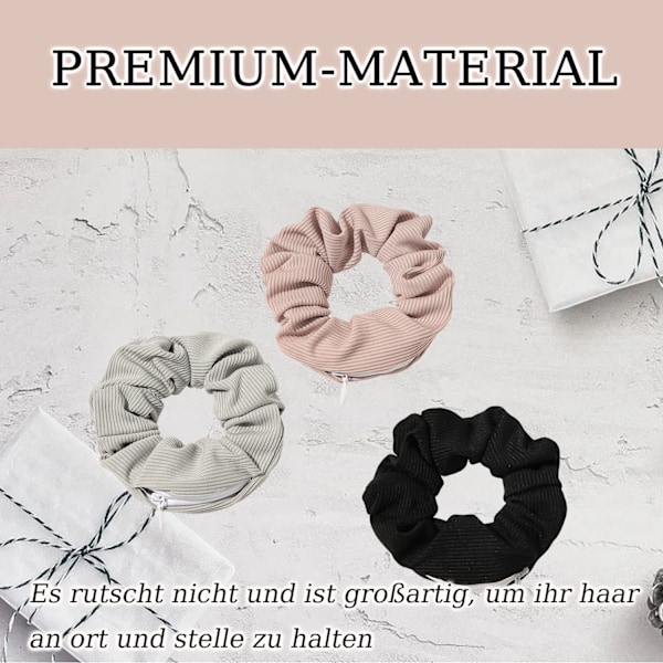 Hårband Scrunchies för Kvinnor, 3 st Premium Sammet Hårband med Dragkedja Ficka, Enfärgade Elastiska Tjocka Band, för Flickor