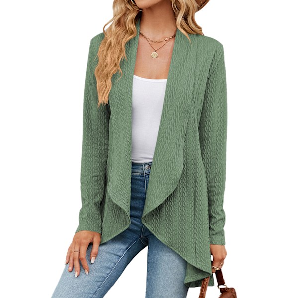 Öppen Fram Outwear Långärmad Lös Passform Enfärgad Casual Dam Stickad Kappa för Dagligt Arbete Resor Mörkgrön S