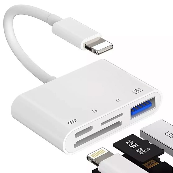 Höghastighets SD-kortläsare, Lightning till SD/TF-kortadapter, Plug and Play, Multifunktionellt USB-gränssnitt & Laddningsport, Mångsidig USB
