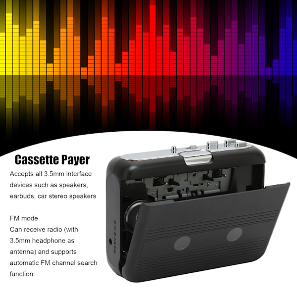 TON007B Bluetooth Kassetteafspiller med Hovedtelefon Auto Reverse Funktion Stereo KassetteafspillerSort