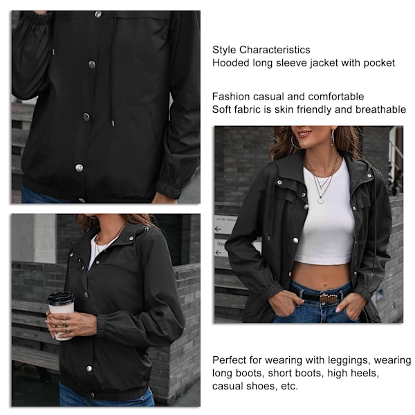 Dam Huva Full Zip Jacka Dragsko Långärmad Knäppning Casual Full Zip Ytterkläder Svart M