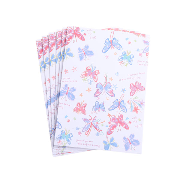 6 Ark Fjäril Omslagspapper, Blomsterförpackningspapper, Rosa Fjäril Omslagspapper, Omslagspappersrulle för Alla hjärtans dag, Födelsedagsfest, Baby