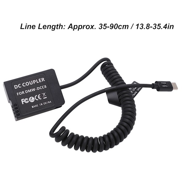 Typ C DMWDCC8 Full Dekodat Dummy Batteri Pack Koppling Adapter med Flexibel Fjäderkabel för G5 Kamera