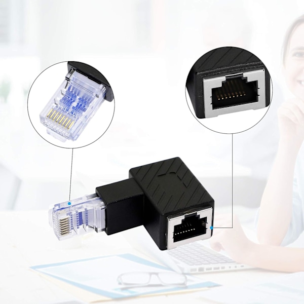 Pålitliga Nätverksanslutningar 90° Rj45 Adapter, Portabel Storlek För Nätverkande På Språng, 2st Svart