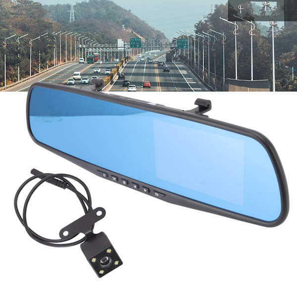 Backspegel Dash Cam 4.3in skärm 1080p Loop inspelning inbyggd G-sensor parkeringsövervakning för bil