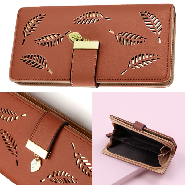 Dam plånbok med ihåligt blad, trendig stor kapacitet clutch