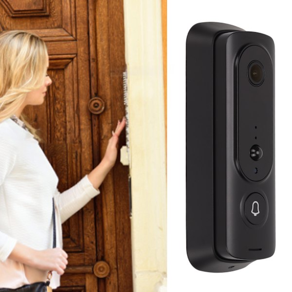 Trådlös dörrklocka kamera för Tuya APP-funktion WIFI Mänsklig kroppssensor Realtidsövervakning Videodörrklocka Svart