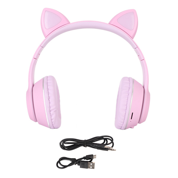 Bluetooth-kissan korvat kuulokkeet HiFi-stereo, sisäänrakennettu mikrofoni, muistikortin tuki, linjatulo, langattomat kuulokkeet LED-valolla, violetti