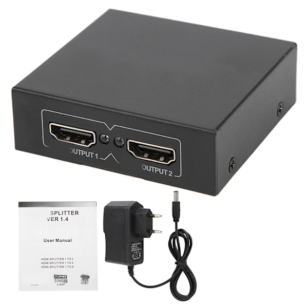 HDMI-jakaja, teräväpiirtovideokytkentä, 1 sisään 2 ulos, 100-240 V, liitä äänen vastaanotto