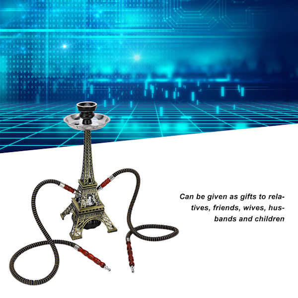 2 slangs vattenpipa set metall Paris torn axel vattenpipa kit med vas bas skål och tång för resor hem