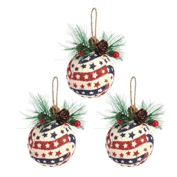 Juldekoration i lantlig stil, 3 st Rutiga julgranskulor med färgbeständig design, Lämpliga för träd i standardstorlek, Rustika julgransdekorationer