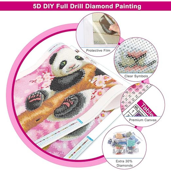 5D Diamantbroderi Kit, 30x40cm, Måla efter nummer, Full Diamantmålning, Diamantmålning, Full Diamantbroderi Kit, Söta Panda