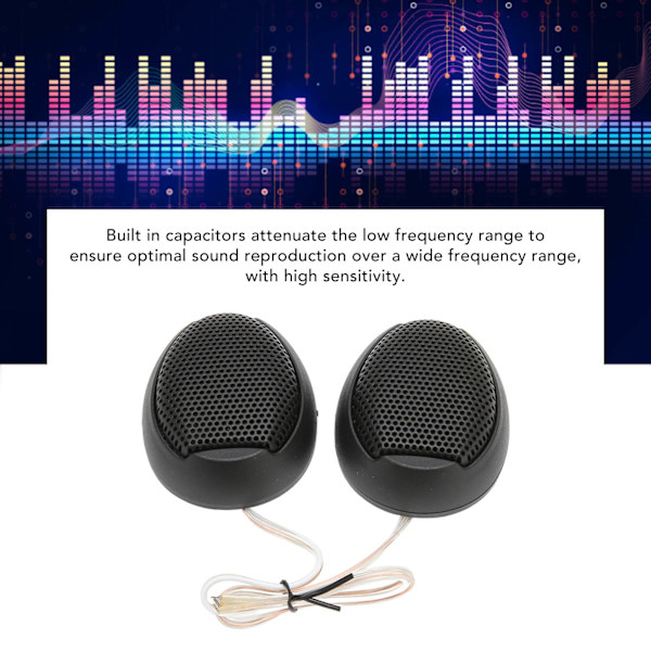 2 st bil-tweeters 98dB 1000W Dome Interiör Stereo Audio Högtalare för Ljudsystem Svart