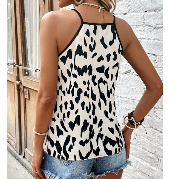 Dam V-ringad Tank Top Spaghettiband Leopardtryck Lös Passform Sommar Ärmlös Väst Vit XL