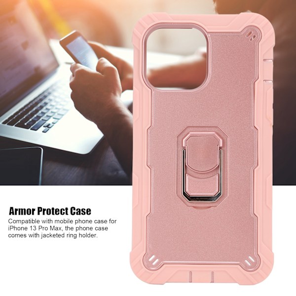 Reptålig pansarskydd med stativ för iPhone 13 Pro Max mobiltelefoner Pansarskyddsfodral (rosa guld)