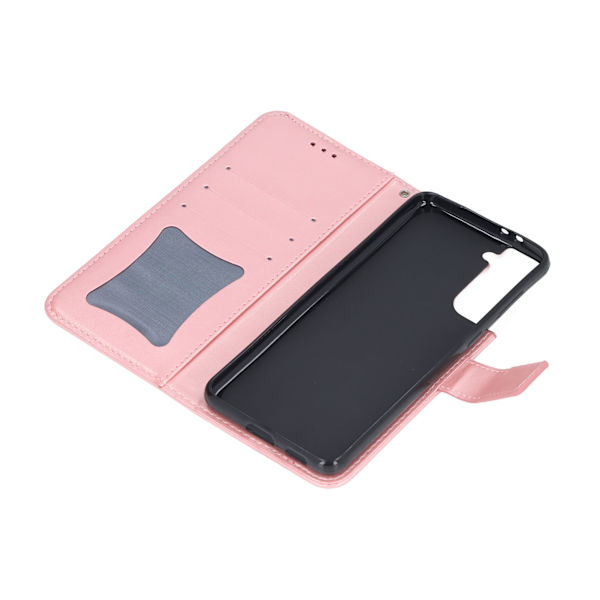 Plånboksfodral i PU-läder med präglade blommor, plånboksfodral med kortfack och stativ för Galaxy S21 Plus