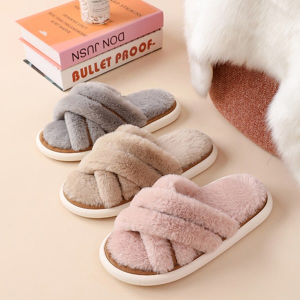 Dame tøfler - Koselige plysj hjemmesko Fluffy Furry Open T