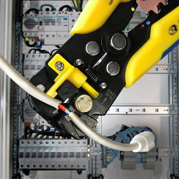 Kabelskärare och crimptång, automatisk avisolering för AWG 224-10 (0,2~6,0 mm²) kablar, halkfritt komfortgrepp minskar handtrötthet, högkvalitativt stål