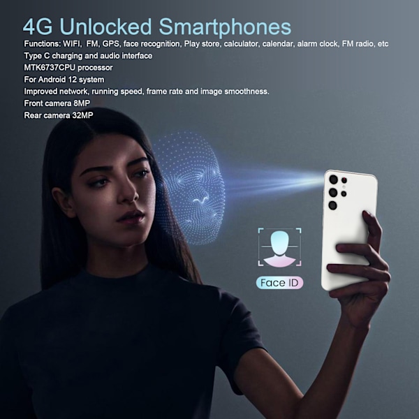 6,82 tum 4G LTE Olåst Smartphone 8GB RAM 256GB ROM Dual SIM Mobiltelefon för Android 12 110‑240V Europa Asien Version Silver EU-kontakt