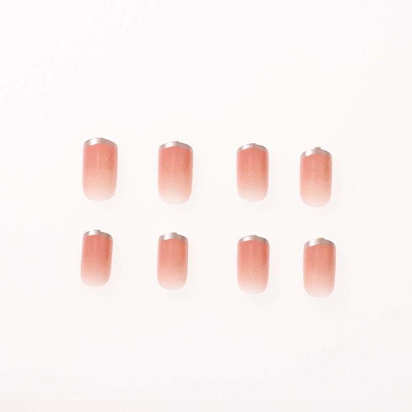 Trendiga Återanvändbara Självhäftande Naglar, Kort Fyrkantig Glansig Nagelspets för Kvinnor, Nagelkonst DIY med Fransk Design, Konstgjorda Lösnaglar för Middag