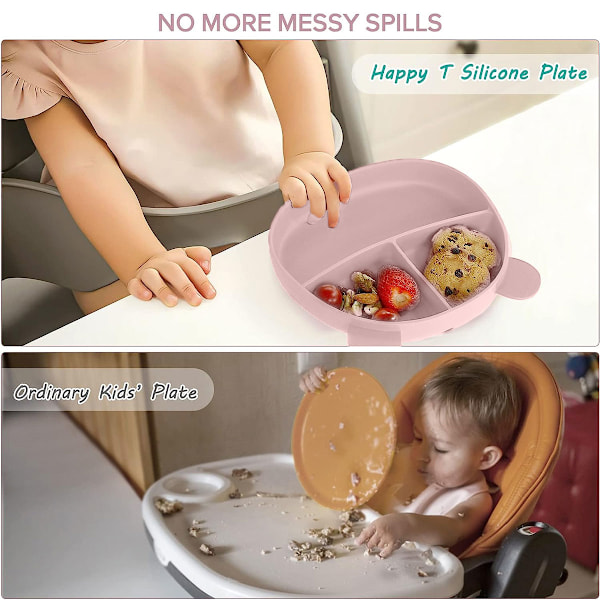Matningslösning för spädbarn, sugplatta med fyra punkter för småbarn, BPA-fri silikonplatta för bebisar med indelad design, mikrovågssäker och diskmaskinssäker