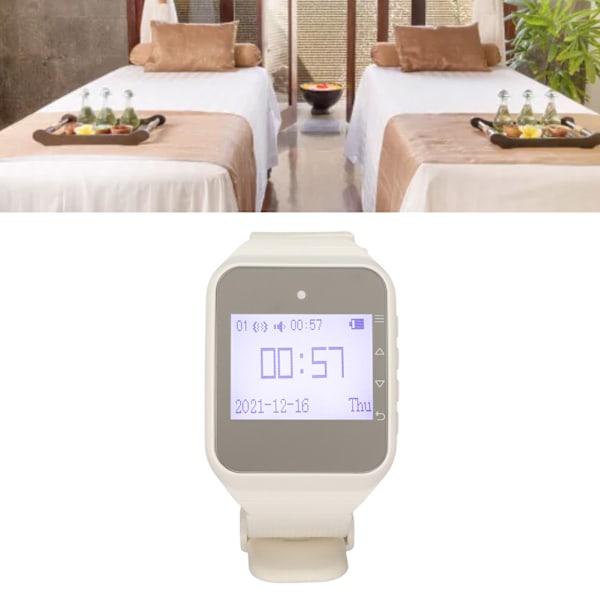 Klockpersonsökare LCD Kalenderdisplay Enknappslarm Vibration Trådlöst Anropssystem för Cateringfabriker EU-kontakt Vit