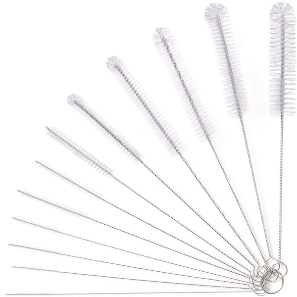 Rengöringsborstar, 12 - delat set 24 cm långa borstar, flaskrengöringsborstar, mjölkslangborste, nylon för tekannamunstycke, espresso