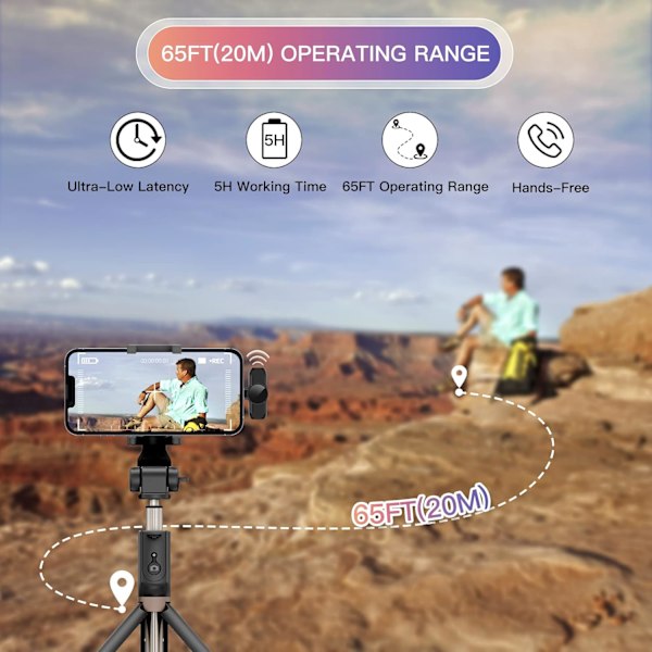 Bluetooth Lavalier Mikrofon, Full Band 20 kHz Stereo, Noll Fördröjning för YouTube, Podcast, Vlog, Intervju