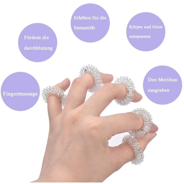 5 stk. massageringe, piggede sensoriske fingerringe, akupressurringe, piggede fingermassageringe, antistress-fingermassage