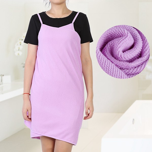 Shoulder Straps Wearable Women Skirt Dress Bath Towel Wrap Spa Beach Purple