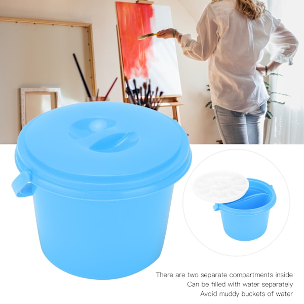 Multifunktion Maling Pensel Tub Plast 2 Rum Skovl med Paletter til Farveblanding (YJ004 Blå)