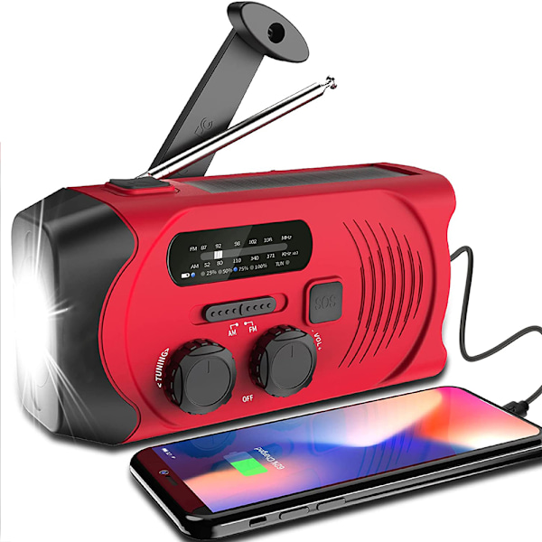 Fluky Solarradio: Orkanförnödenheter, Självdriven Amfmbw Noaa Vevradio, LED-ficklampa med Powerbank, Multifunktionell Orkanradio