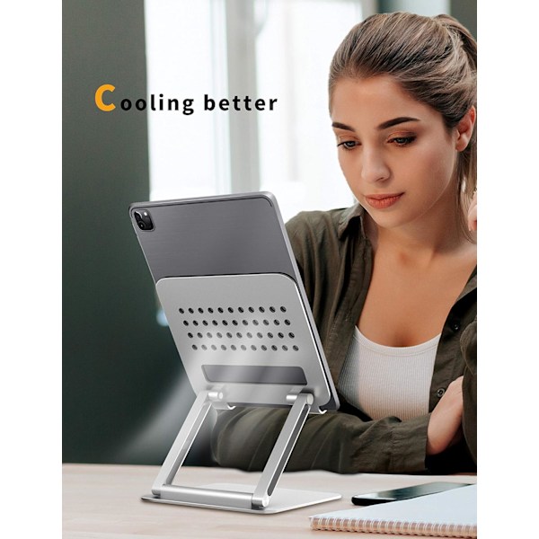 Justerbart Tabletstativ, Universellt Kompatibelt Aluminium iPad-Stativ För 7 Till 13,3 Tums Enheter, Tyngre Bredare Bas För Extra Stabilitet, Silver