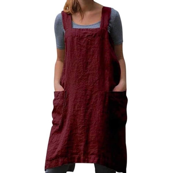 Cotton and linen apron crossed back apron women with large pockets