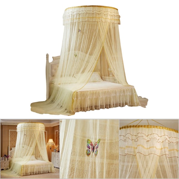 Åndbar Rund Himmel Sengeseng Myggenet Seng Gardin Net (Beige)