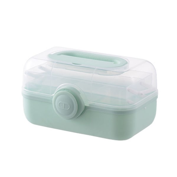 Green 28*20*16cm Plastic Medical Storage Containers 3-Tier Fold Tray Medicine Box with Removable Pill Case with Handled