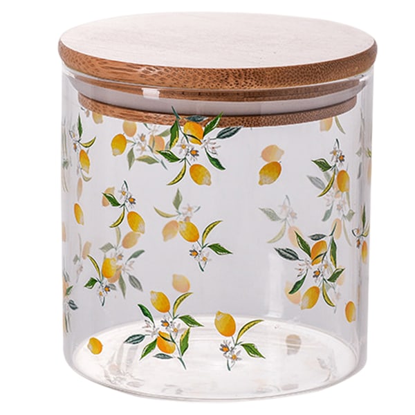 Multifunktionell lufttät glasburk teförvaringsbehållare med bambulock matförvaringsburk tank för te, kaffe, örter, socker, kryddor - Citron - Set om 3 Style 1