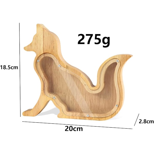 Genomskinlig spargris, personlig spargris för pojkar och flickor, enkel åtkomst genom att ta bort skruvar och transparent panel, spargris i trä med dinosaurie,