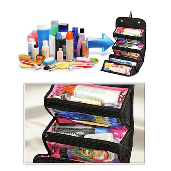 Rul Kosmetik Organizer Makeup Taske Foldbar Hængende Toilet Sager Lommer Rum Rejse Sæt Smykke Tasker